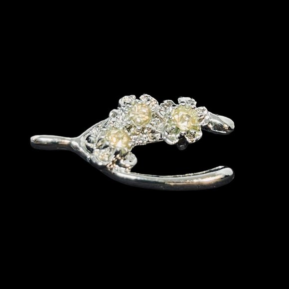 Pair Of Vintage Silver Tone & Clear Rhinestone Wishbone Brooches (4959) - Picture 5 of 8